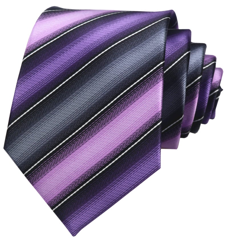 Elfeves Men's Modern Striped Patterned Formal Ties College Daily Woven Neckties (One Size, Violet Purple Grey) - Image 1